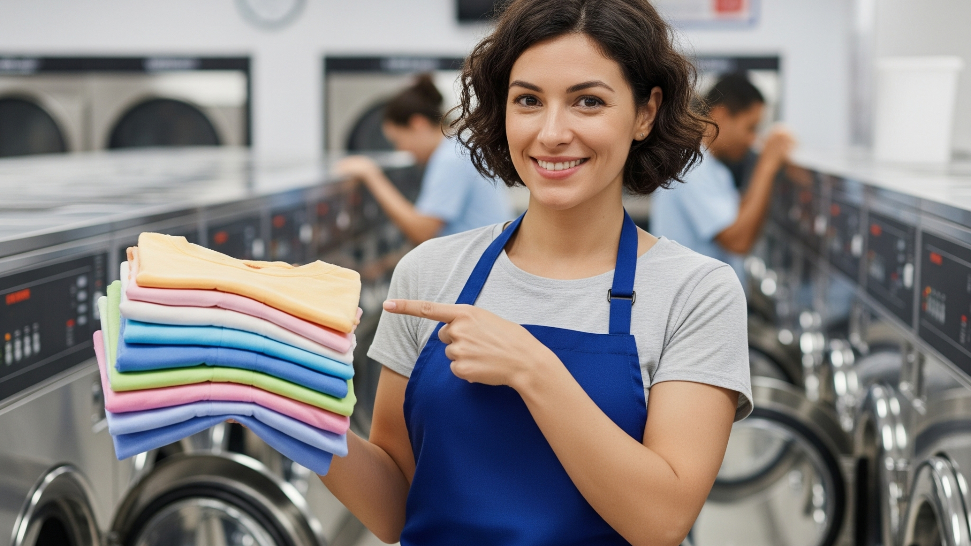 Helpful Laundry Attendant In Blue Apron 1920X1080